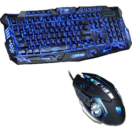 Tri-color USB Wired LED Backlit Laptop Computer Gamer Keyboard Mouse Combo Optical Pro 6 Buttons 3200 DPI Gaming Mouse