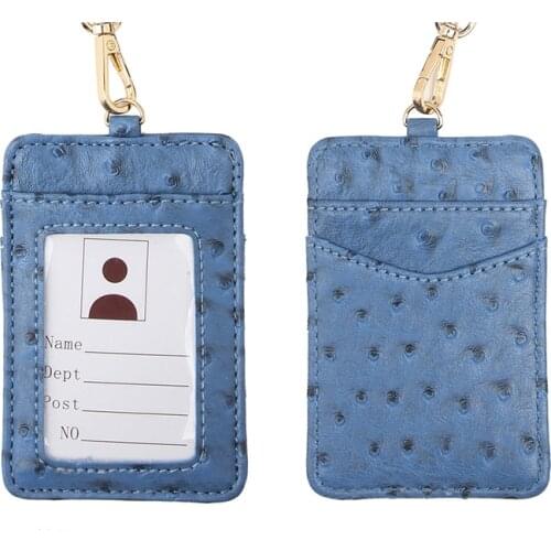 Party Luxury ID Card Holder Ostrich Print Wallet Women Staff Card Bag Ostrich Leather Employee Name Badge With Lanyard