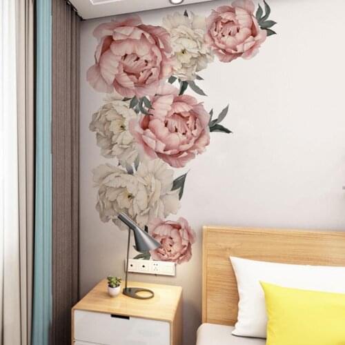 Pink Peony Flower Wall Stickers Romantic Flowers Home Decor For Kids Bedroom Living Room DIY Vinyl Wall Decals Home Decor Floral