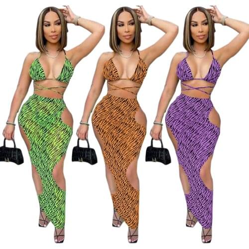 Sexy 3 Piece Swimsuit Women Print Lace Up Biquini Brazilian Summer Bathing Suit Bikini 2021 Swimwear Women Cover Skirts Holiday