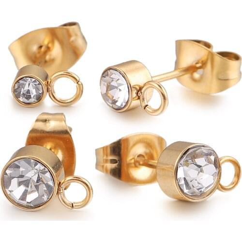 20pcs Stainless Steel Rhinestone Gold 3 4 5 Mm Round Ball Earring Post Stud with Loop Fit DIY Earring Jewelry Making Supplies