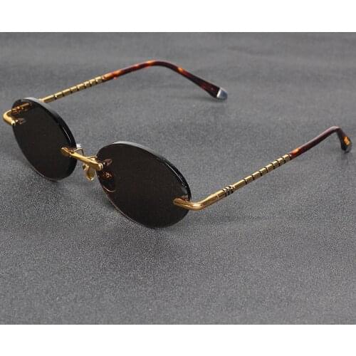 Vazrobe Stone Sunglasses Male Women Unisex Oval Rimless Sun Glasses for Men Brown Lens Shades Anti Eye Dry Anti-scratch