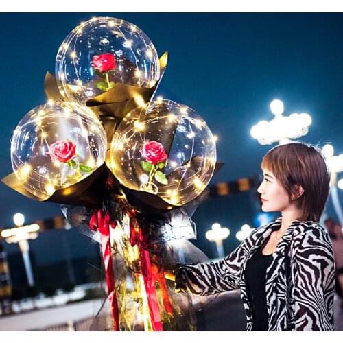 LED Light Up Rose Bouquet Clear Glowing Balloon Wedding Decor 22inch Transparent Rose Ball