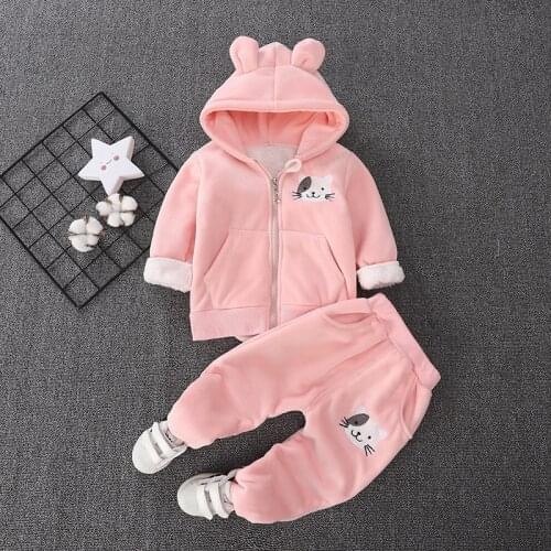 Girls warm clothing sets autumn winter children casual cute thick velvet coat pants 2pcs tracksuits for baby boys toddler sports