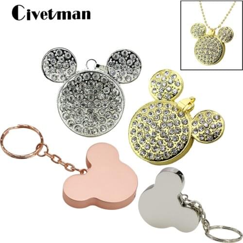 Hot Sale Mi Mouse USB Flash Drive 128GB Pen Drive Memory Disk Metal Diamond Crystal Pen Drive 8GB 16GB 32GB 64GB 256GB USB Drive