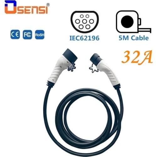 OSENSI 32A EV Charging Cable IEC 62196-2 for Electric Car Charger Station Type 2 to Type 2 Female to Male Plug 5M