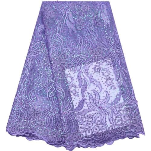Zhenguiru High Quality Sequined African Lace Fabric Light Purple French Lace Fabric Tulle Nigerian Fabric For Women Party A2123