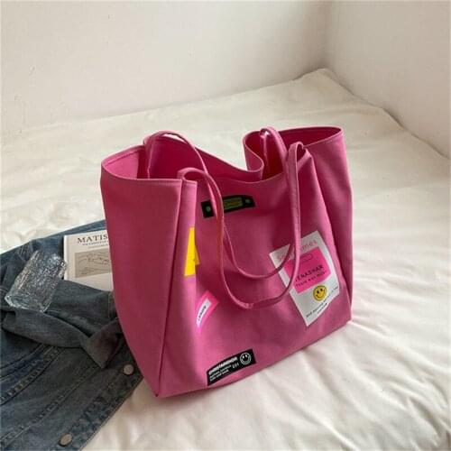 Women Shopper Tote Bag Canvas Shoulder Anime High-capacity Fashion Beach Shopping Print Travel Easy To Match Ins 2021 Pink Black