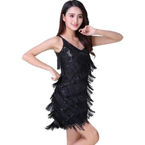 High Quality Women Latin Dance rumba Dress Sexy Tassel Skirt Fringe Ballroom Costumes for Sling Samba Dresses With Sequin