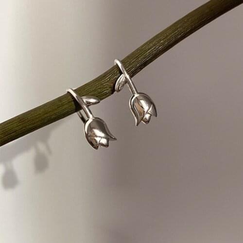 Dreamhonor Newest Design Fashion Style 925 Sterling Silver Retro Vintage Tulip Flower Earrings For Woman Jewelry Accessories