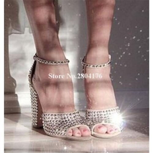 Brand Design Women Fashion Peep Toe Suede Leather Chunky Heel Rivet Pumps Ankle Strap Thick High Heels Formal Dress Shoes