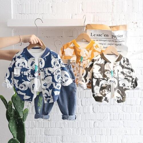 0-5 Years Boys/Girls Clothing Set Spring Autumn Casual Fashion Cartoon Panda Sports Coat+Shirt+Denim 3PC Children Toddler Outfit