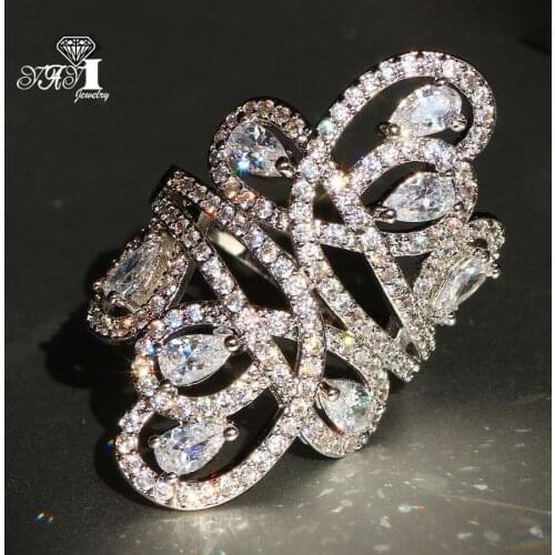 YaYI Jewelry Princess Cut White Nature Moissanite Zircon Stamped Silver Color Engagement Wedding Heart Girls Party Rings Gifts