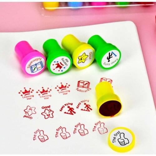 10pcs/Set Round Multicolor Fun Cute English Child DIY Scrapbook Kids Stamp Cartoon Rubber Stamps Scrapbooking Reward Toy