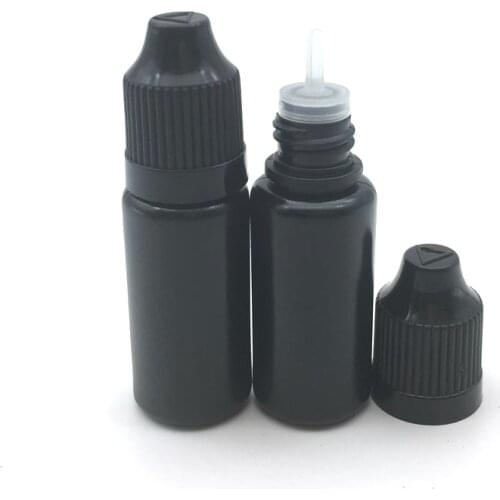 100pcs Black 10ML Empty Plastic Dropper Bottle E Liquid With Childproof Cap And Long Tip Eyes Drop Refillable Squeezable Vial