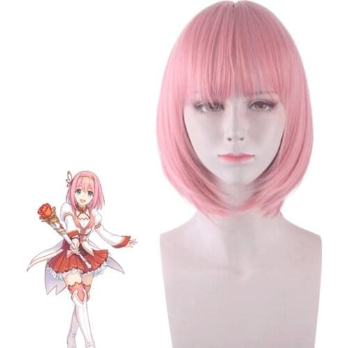 11.8 inch Anime Princess Connect Re:Dive Redive Cosplay Costumes Kusano Yui Pink Bob Wigs Heat Resistant Hair for Halloween Cos