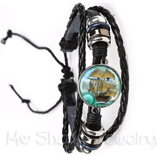 2018 New Unique Design Trendy World Map Pattern Leather Bracelet Black/Brown Globe-Shape Bangle Jewelry Gifts For Friends