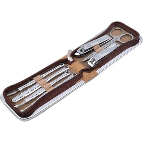 7 Pcs/Set Nail Tools Set Brown Manicure Knife Manicure Tool Set Nail Clippers Nail Clippers Scissors Suit Set Kits Manicure