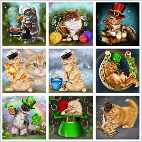 Diamond Painting Mosaic Embroidery Cross Stitch Diy 5D Square Round Drill Animals Personality Cat Home Decorative