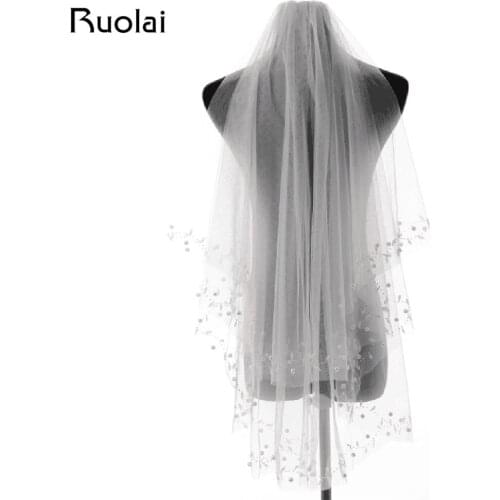 Free Shipping Bridal Wedding Veils with Beading One-Layer 1.5m Short Wedding Veils Beaded Edge Veu de Noiva FV21