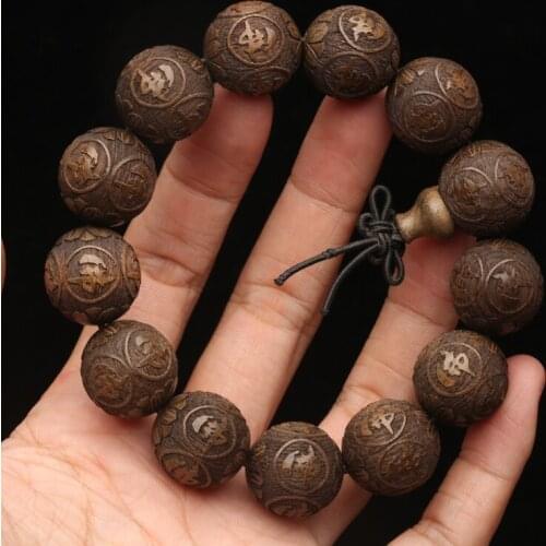 Natural Ebony Wood Bead Bracelet, Buddhist Meditation Rosary, Elastic Yoga Charm, Tibetan Lucky 15MM Beads And 18mm Bracelet