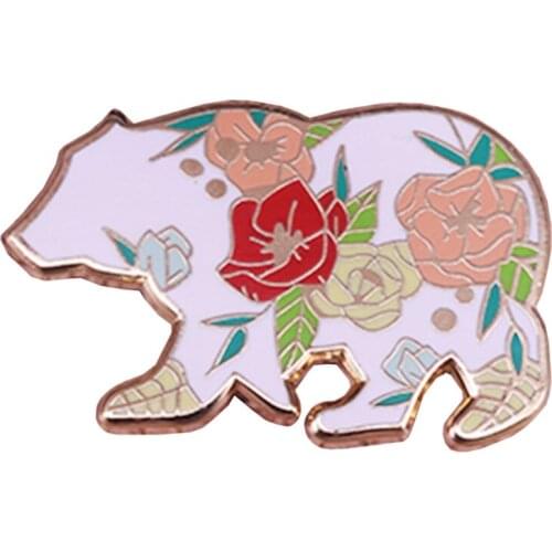 Floral bear brooch nature landscape pin cute animal badge art jewelry Christmas gift jackets backpack decor