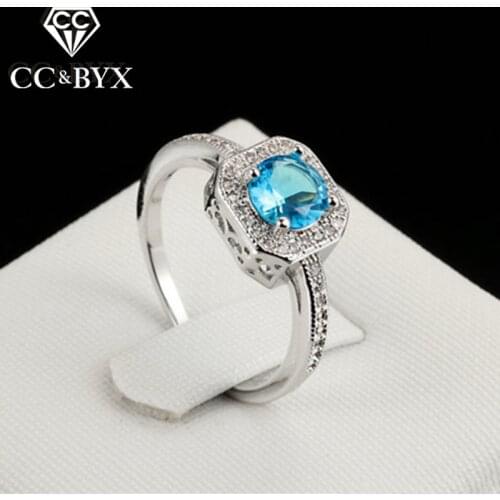 CC Jewelry Rings For Women Fashion Jewelry Blue Square Stone Cincin Wanita Bridal Wedding Engagement Ring Accessories CC1188