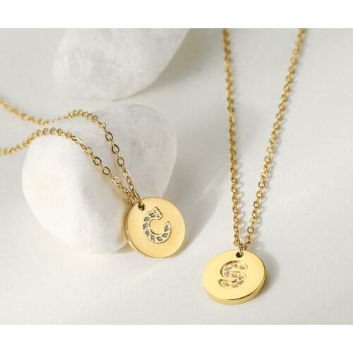 Zircon Letter Chain necklace A to Z Alphabet Stainless Steel Gold Color Charm Necklace for Women Men Jewelry New