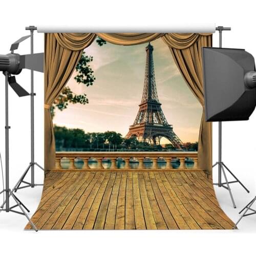 Mehofoto Eiffel Tower Backdrop for Photography Vintage Wood Floor Photo Background for Photo Studio CM-4838