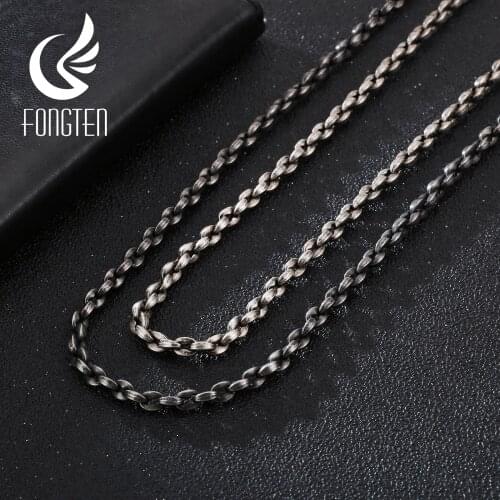 Fongten Retro Punk Style Necklace Black Stainless Steel Long Link Chain Mens Fashion Necklaces Jewelry