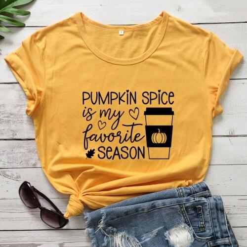 Pumpkin Spice Is My Favorite Season T-shirt Cute Women Graphic Pumpkin Fall Tee Top Autumn Short Sleeve Thanksgiving Tshirt