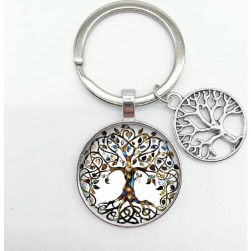 Glamour Vintage Tree of Life Pendant Keychain Art Tree of Life Convex Round Glass Keychain