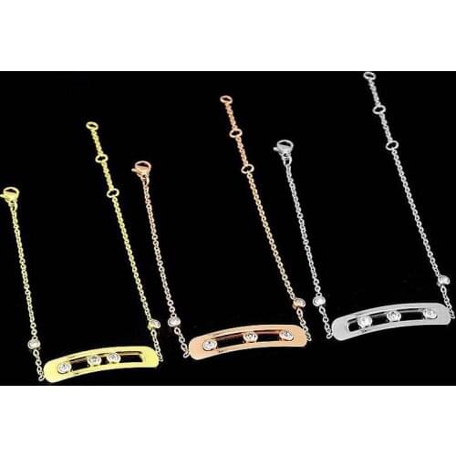 Hot SaleThree Moveable Rhinestone Gold Color / Rose Gold Color / Silver Color Titanium Steel Bracelets Pretty Jewelry