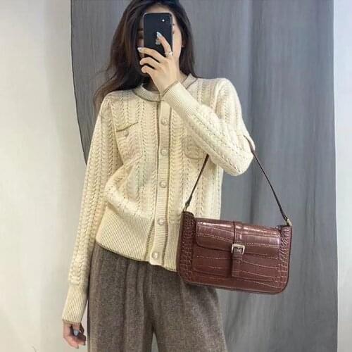 New Arrivals 2021 Sweet Cardigan Sweater Autumn Winter Korean Fashion Beige Long Sleeve Chic Knitted Womens Jacket Tops Femme