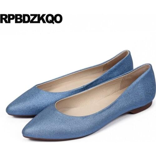 China Women Work Pointed Toe Black Slip On Big Size Chinese Wedding Shoes Flats Blue 2018 Silver Walking Gold Large Designer