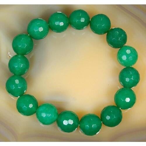 Natural 10mm Faceted Green Emerald Round Beads Bracelet 7.5"