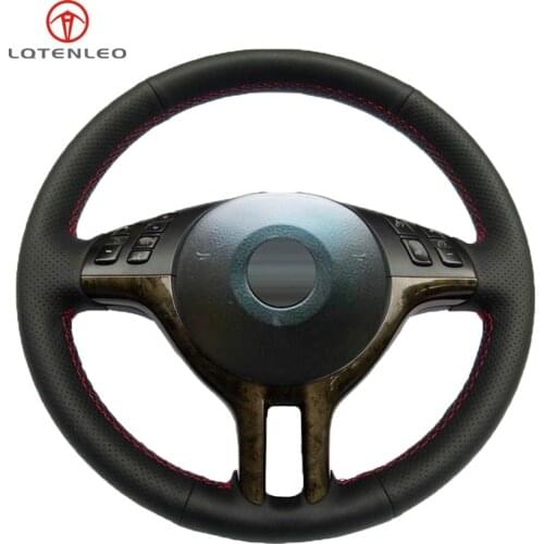LQTENLEO Car Steering Wheel Cover Black Leather For BMW 3 Series E46 2000-2006 5 Series E39 2000-2003 E53 X5 Z3 E36 2000-2002
