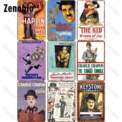 Metal Sign Charlie Chaplin Vintage Decorative Tin Plate Metal Poster Shabby Chic Retro Tin Sign Plaque Pub Bar Cinema Wall Decor