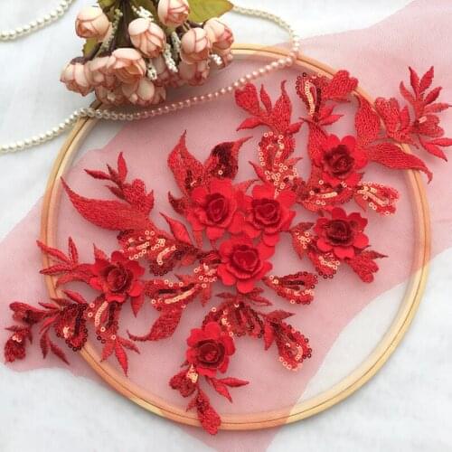 Multi-color 3D flower beads lace DIY wedding dress dance performance clothing accessories Free Shipping