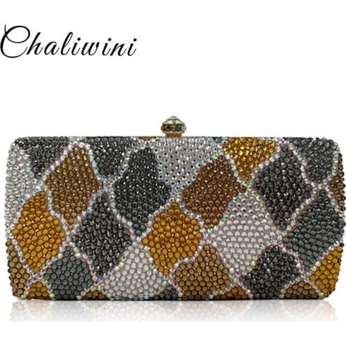 Fashion Plaid Crystal Patchwork Diamond Lady Bags Evening Hasp Toiletry Organizer Package For Women Wallet Shoulder Day Purses