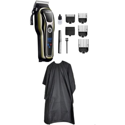 Kids Men LCD Electric Hair Clipper Shaver Rechargeable & Haircut Cape Set