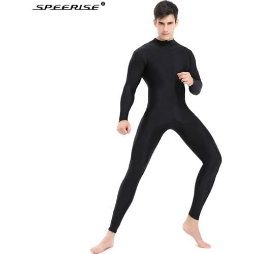 SPEERISE Adult Long Sleeve Unitard Men Spandex Unitard Unisex Mock Neck Bodysuit Full Length Dancewear Ballet Leotard