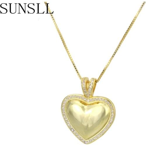 SUNSLL Gold/Silver Color copper white cubic zirconia heart pendant necklace girl dating sweet simple jewelry pendant necklace
