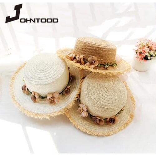Parent-child sun hat big brim hat brim beach hat handmade flower straw hat girl sun hat summer hat female tide wide brim hat cap