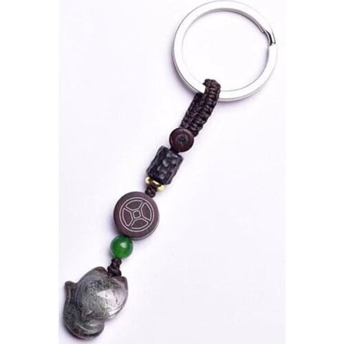 Natural Ghost Crystal Pendants Hand Carved Fox Keychain Wealth Lucky for Women Men Crystal Jewelry