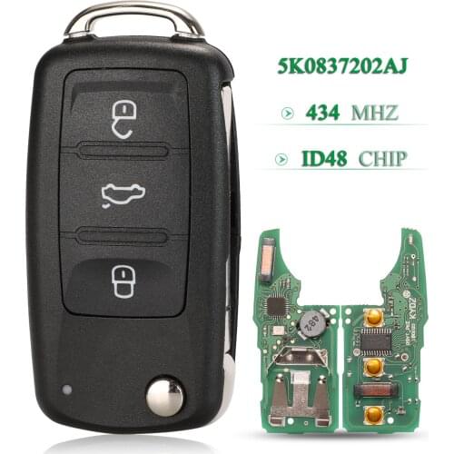 Bilchave 5pcs For VW Volkswagen GOLF PASSAT Tiguan Polo Jetta Beetle Fob 5K0837202AJ 434Mhz ID48 Chip Remote Car Key Keyless Go
