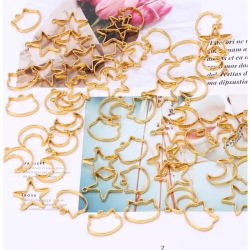 90Pcs Cat Moon Star Resin Frame Open Bezels Setting Blank Pendant Jewelry Making