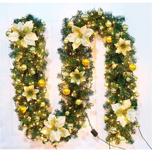 2.7m Christmas Cane Garland Decoration Xmas Tree Rattan Wreath Mantel Fireplace Stairs Door LED Light Decor 2021 New Year