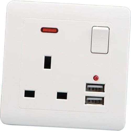 Socket UK Plug Two USB Charging Charger Port Single Switch Universal White