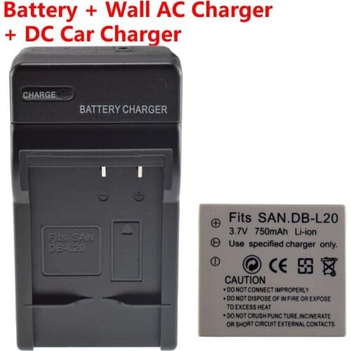 Replacement Battery + AC Wall Charger + Car Plug for Sanyo DB-L20 VAR-L20N & Xacti VPC-CG6